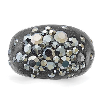 Sterlingsilber Rhodiniert Schwarz Clay & Preciosa Kristall Ring (size 6 Nur)
