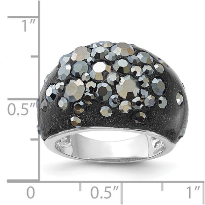 Sterlingsilber Rhodiniert Schwarz Clay & Preciosa Kristall Ring (size 6 Nur)