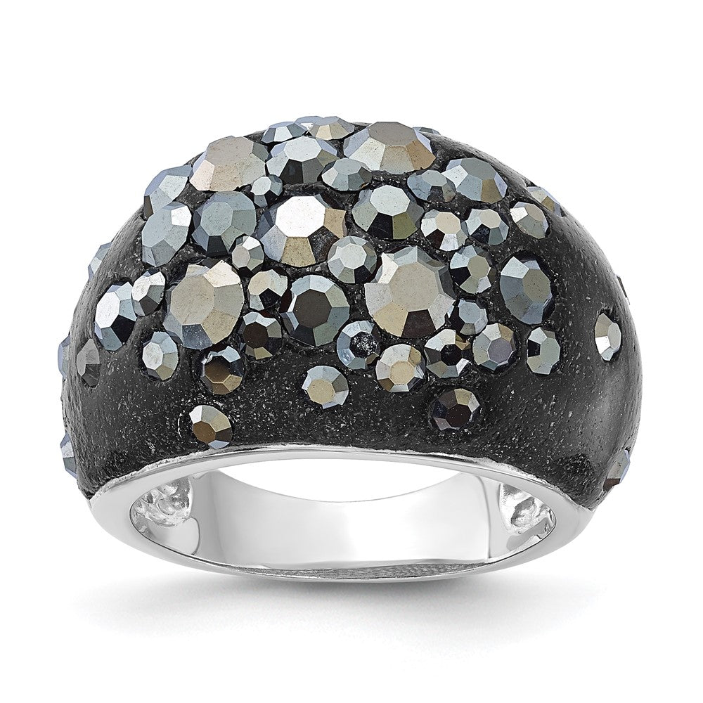 Sterlingsilber Rhodiniert Schwarz Clay & Preciosa Kristall Ring (size 6 Nur)