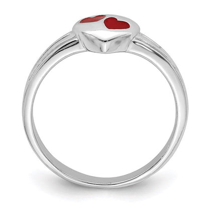 Sterlingsilber Rhodiniert Poliert & Rot Emailliert Herz Kinder Ring