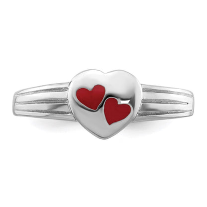 Sterlingsilber Rhodiniert Poliert & Rot Emailliert Herz Kinder Ring