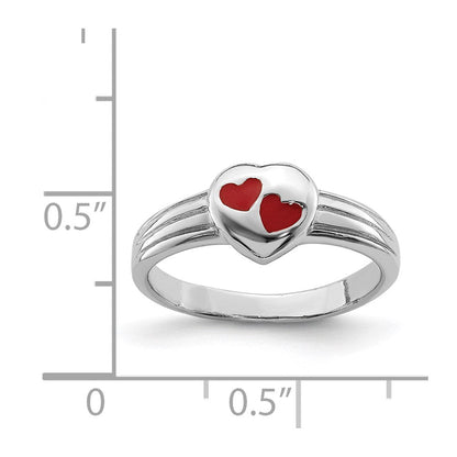 Sterlingsilber Rhodiniert Poliert & Rot Emailliert Herz Kinder Ring