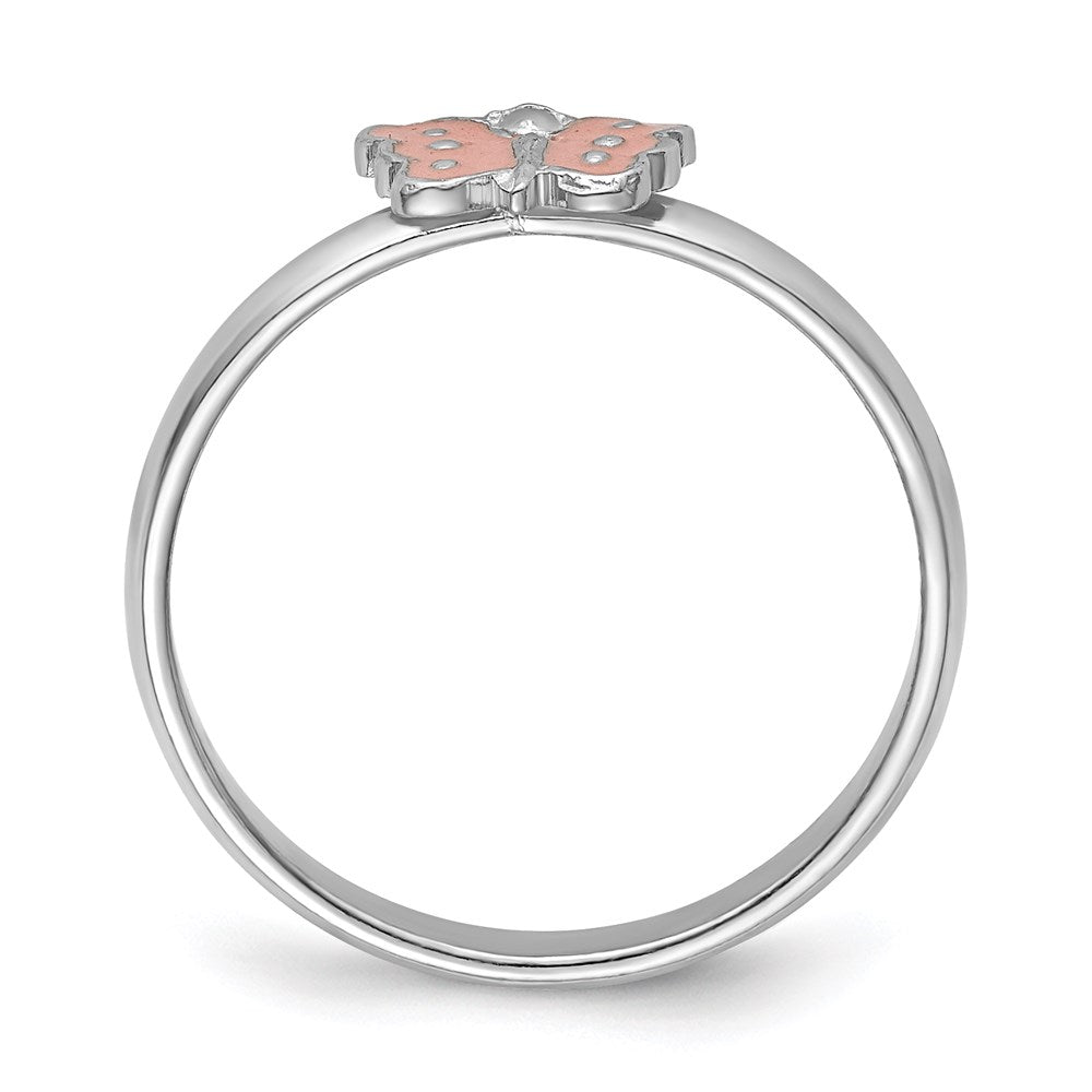 Sterlingsilber Rhodiniert Poliert Rosa Emailliert Schmetterling Kinder Ring
