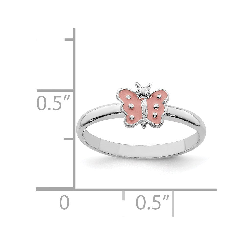 Sterlingsilber Rhodiniert Poliert Rosa Emailliert Schmetterling Kinder Ring