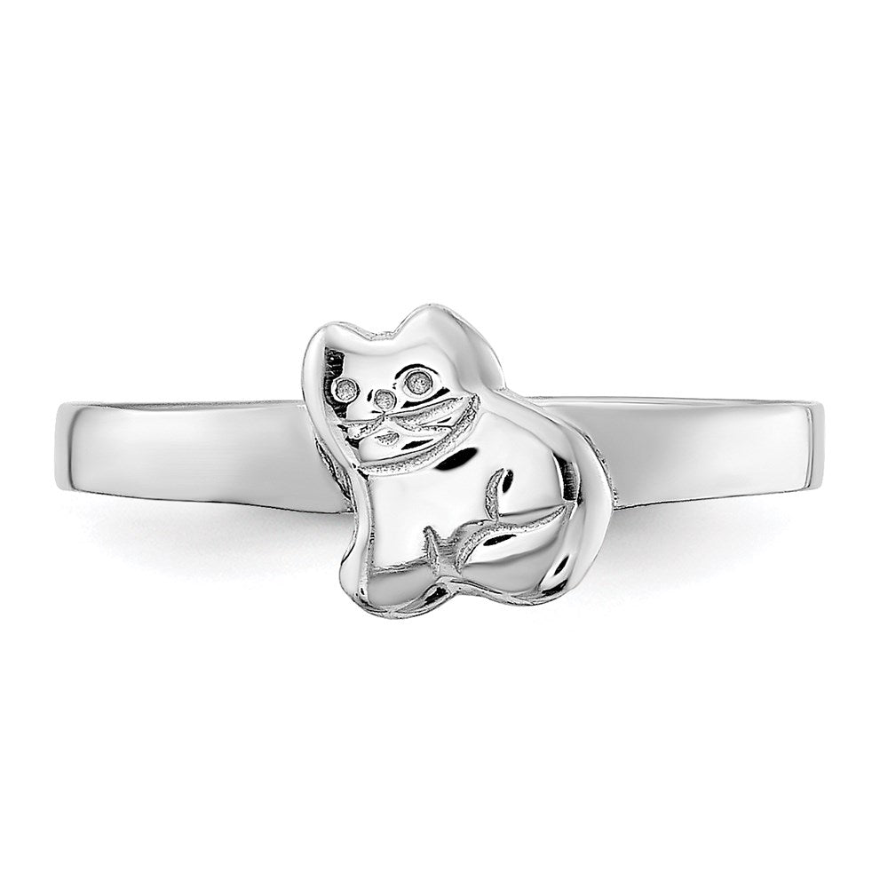 Sterlingsilber Rhodiniert Kind Poliert Kitty Katze Ring (size 4 Nur)