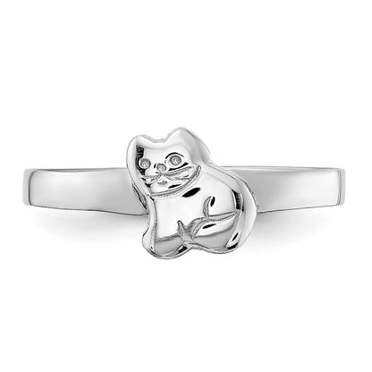 Sterlingsilber Rhodiniert Kind Poliert Kitty Katze Ring (size 4 Nur)