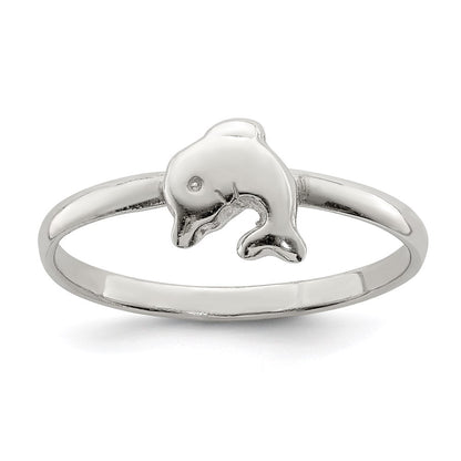 Sterlingsilber Rhodiniert Poliert Delfin Kinder Ring