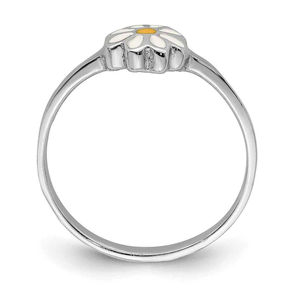 Sterlingsilber Rhodiniert Weiß & Gelb Emailliert Gänseblümchen Kinder Ring