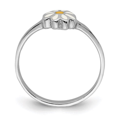 Sterlingsilber Rhodiniert Weiß & Gelb Emailliert Gänseblümchen Kinder Ring