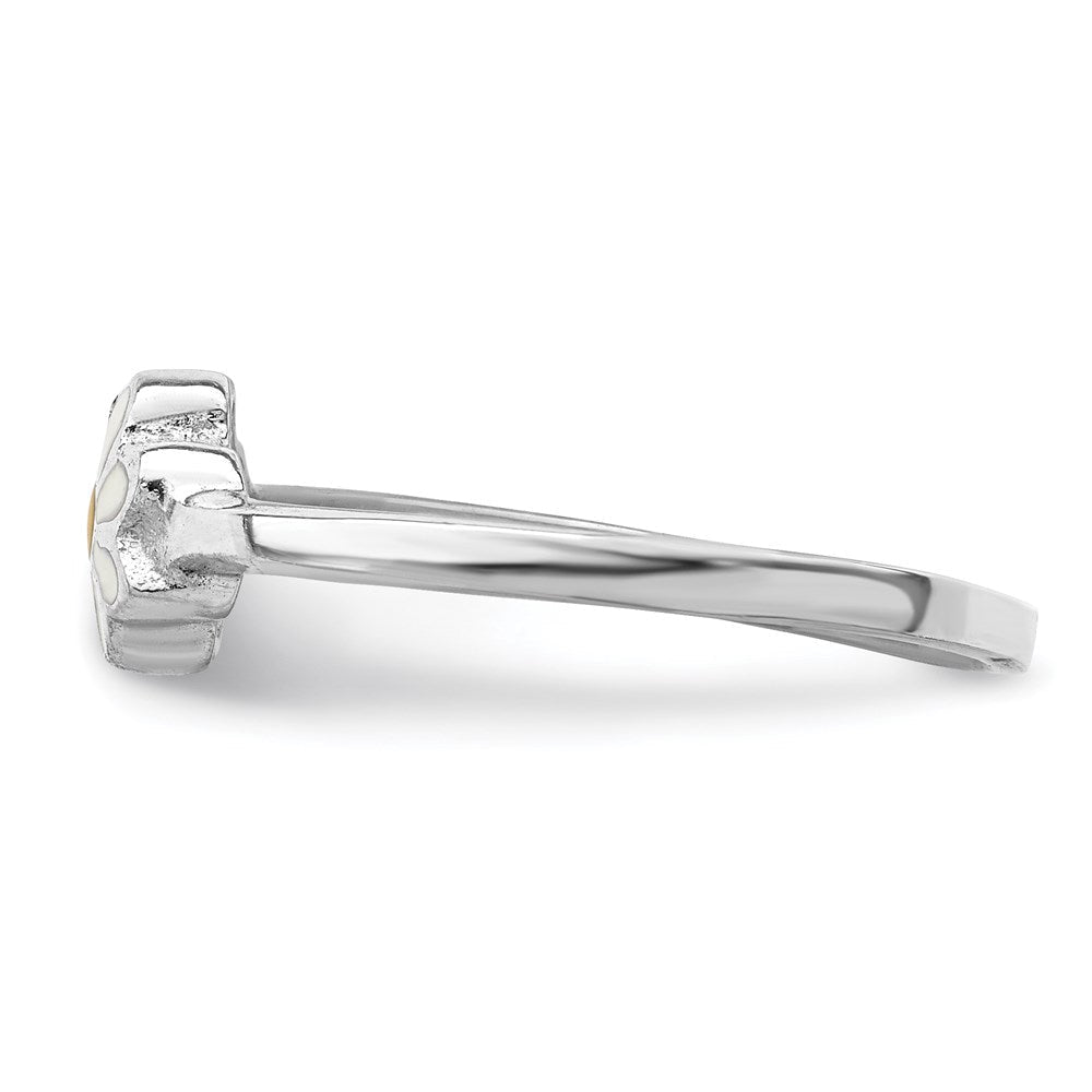 Sterlingsilber Rhodiniert Weiß & Gelb Emailliert Gänseblümchen Kinder Ring