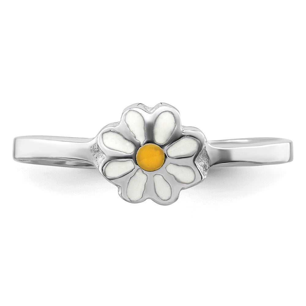 Sterlingsilber Rhodiniert Weiß & Gelb Emailliert Gänseblümchen Kinder Ring
