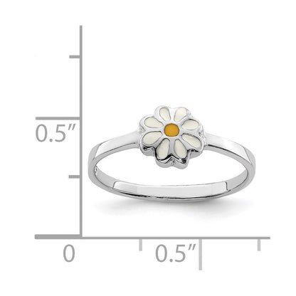 Sterlingsilber Rhodiniert Weiß & Gelb Emailliert Gänseblümchen Kinder Ring