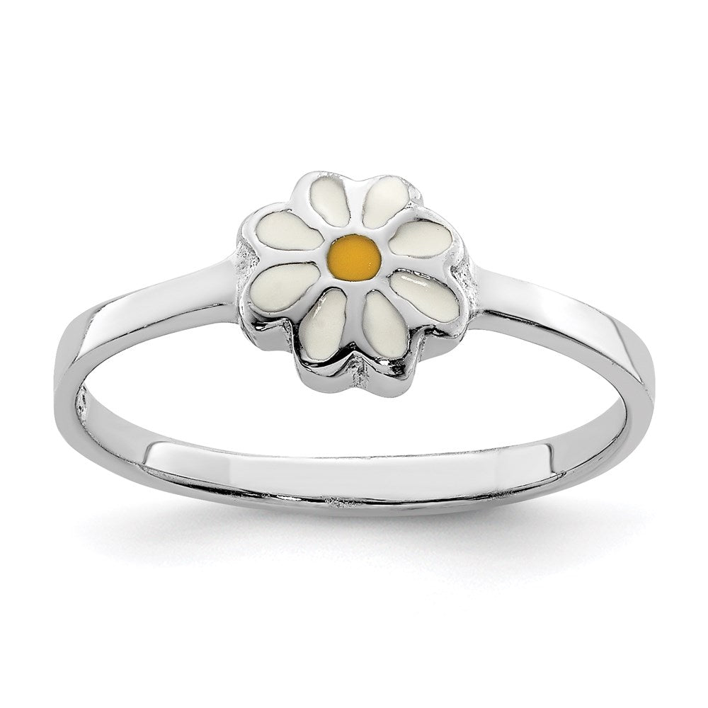 Sterlingsilber Rhodiniert Weiß & Gelb Emailliert Gänseblümchen Kinder Ring