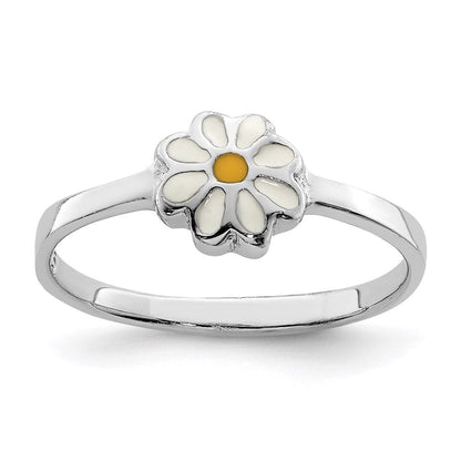 Sterlingsilber Rhodiniert Weiß & Gelb Emailliert Gänseblümchen Kinder Ring