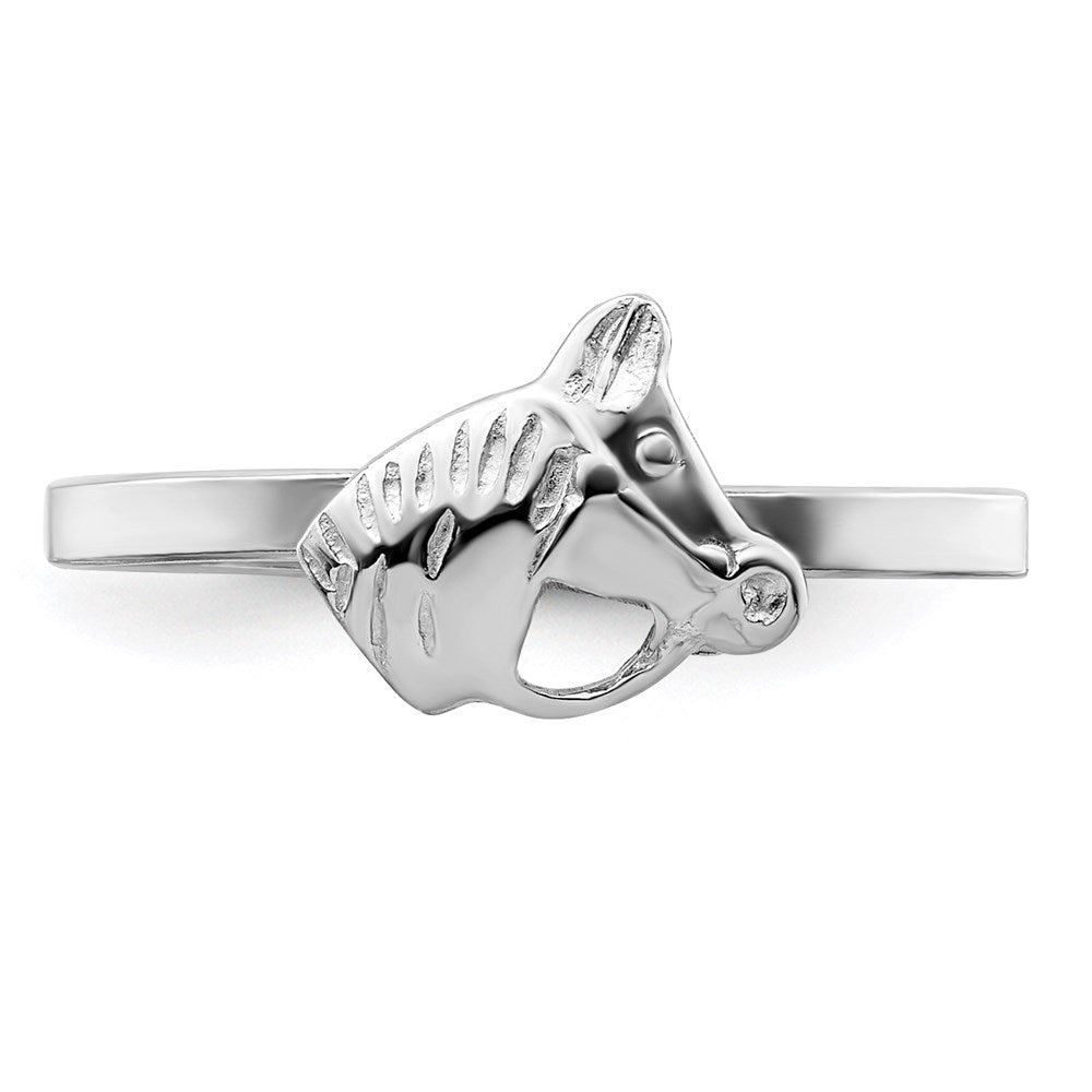 Sterlingsilber Rhodiniert Poliert & Strukturiert Pferd Kinder Ring