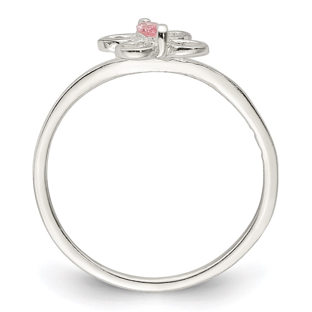 Sterlingsilber Poliert Rosa Zirkonia Schmetterling Kinder Ring