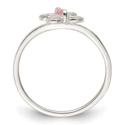 Sterlingsilber Poliert Rosa Zirkonia Schmetterling Kinder Ring