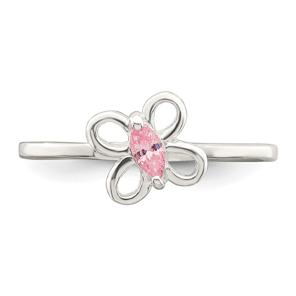 Sterlingsilber Poliert Rosa Zirkonia Schmetterling Kinder Ring