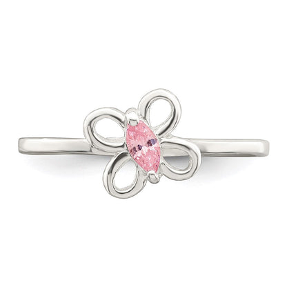 Sterlingsilber Poliert Rosa Zirkonia Schmetterling Kinder Ring