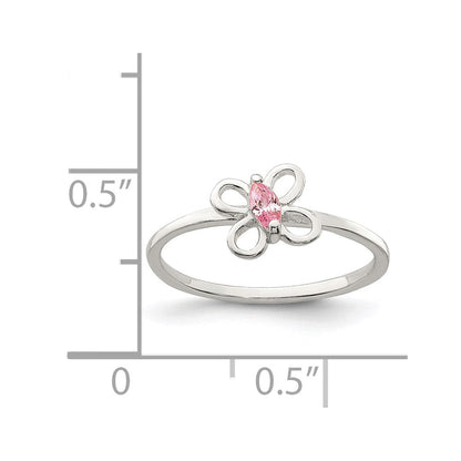 Sterlingsilber Poliert Rosa Zirkonia Schmetterling Kinder Ring