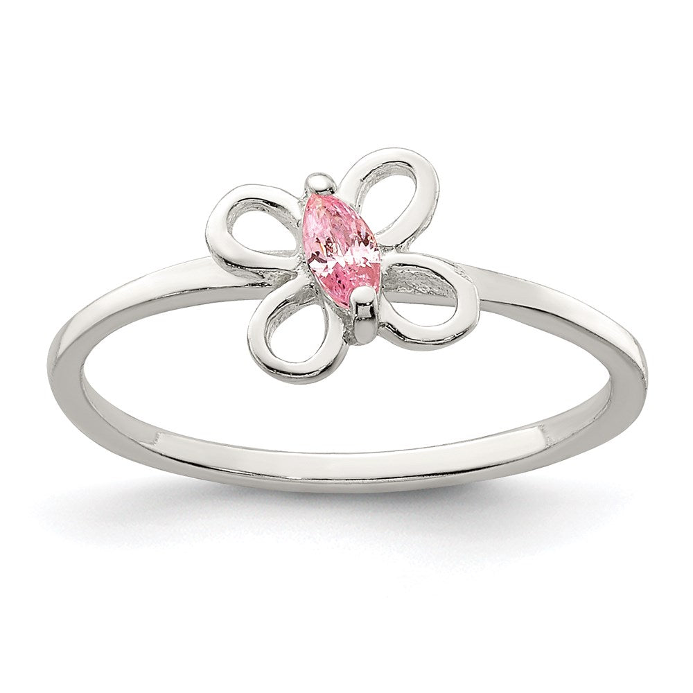 Sterlingsilber Poliert Rosa Zirkonia Schmetterling Kinder Ring