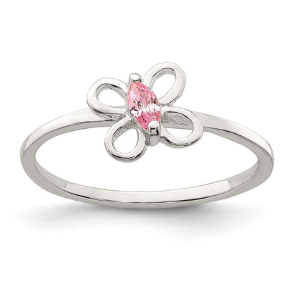 Sterlingsilber Poliert Rosa Zirkonia Schmetterling Kinder Ring