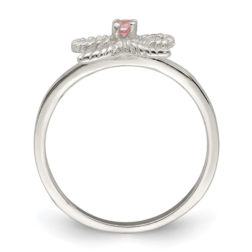 Sterlingsilber Poliert & Gedreht Rosa Zirkonia Schleife Kinder Ring
