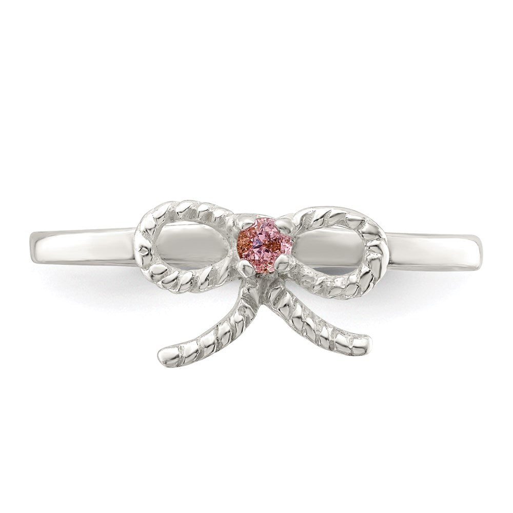 Sterlingsilber Poliert & Gedreht Rosa Zirkonia Schleife Kinder Ring
