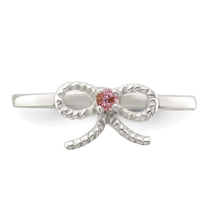 Sterlingsilber Poliert & Gedreht Rosa Zirkonia Schleife Kinder Ring