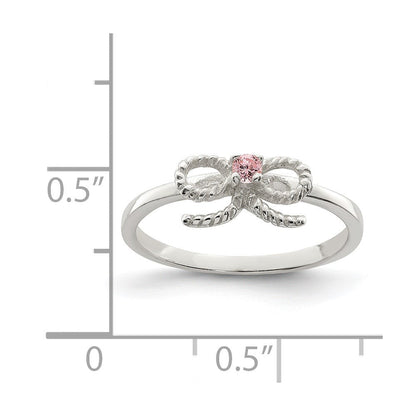 Sterlingsilber Poliert & Gedreht Rosa Zirkonia Schleife Kinder Ring