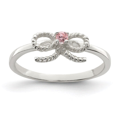 Sterlingsilber Poliert & Gedreht Rosa Zirkonia Schleife Kinder Ring