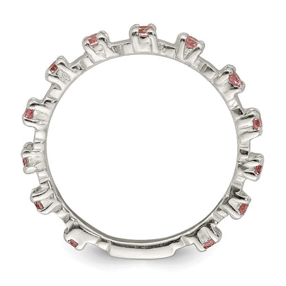 Sterlingsilber Poliert Rosa Zirkonia Kinder Ring