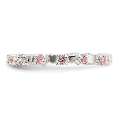 Sterlingsilber Poliert Rosa Zirkonia Kinder Ring
