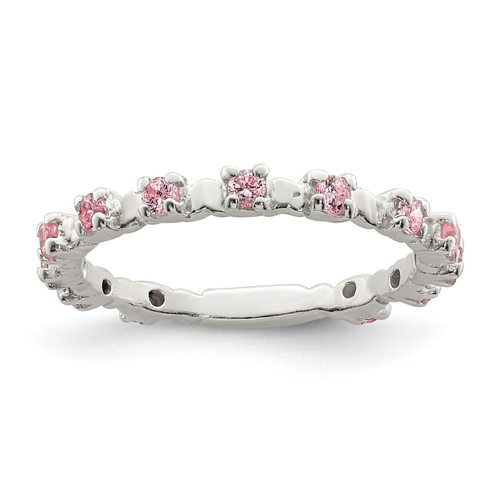 Sterlingsilber Poliert Rosa Zirkonia Kinder Ring