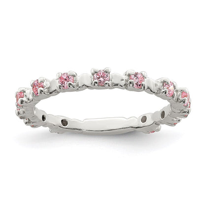 Sterlingsilber Poliert Rosa Zirkonia Kinder Ring