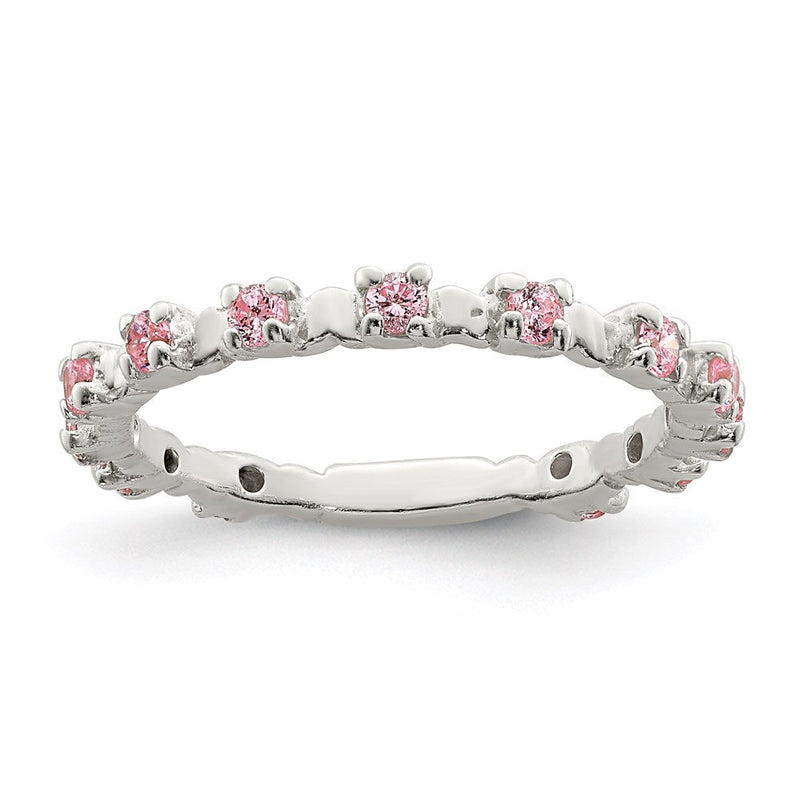 Sterlingsilber Poliert Rosa Zirkonia Kinder Ring