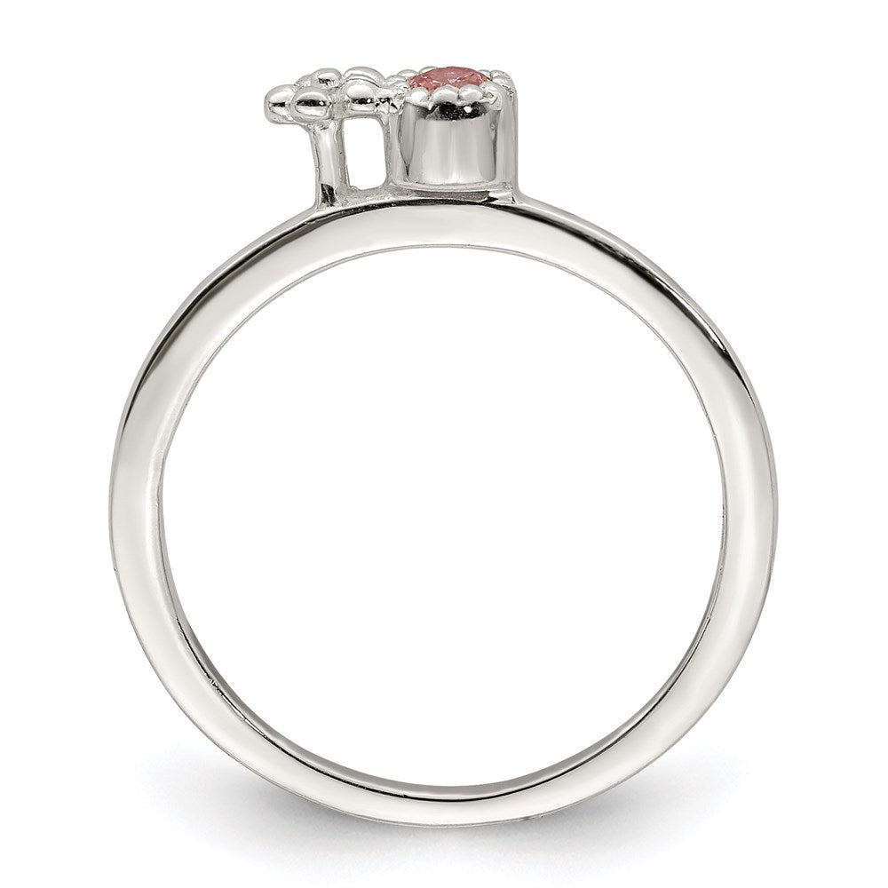 Sterlingsilber Poliert & Gekugelt Rosa Zirkonia Blume Kinder Ring (size 3 Nur)