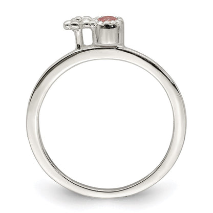 Sterlingsilber Poliert & Gekugelt Rosa Zirkonia Blume Kinder Ring (size 3 Nur)