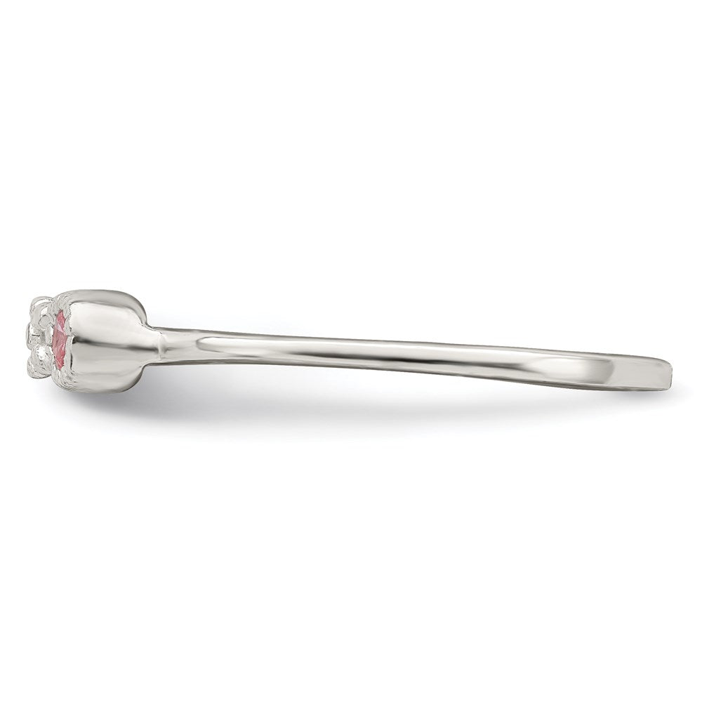 Sterlingsilber Poliert & Gekugelt Rosa Zirkonia Blume Kinder Ring (size 3 Nur)