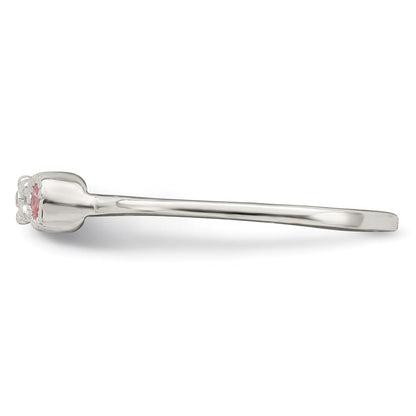 Sterlingsilber Poliert & Gekugelt Rosa Zirkonia Blume Kinder Ring (size 3 Nur)