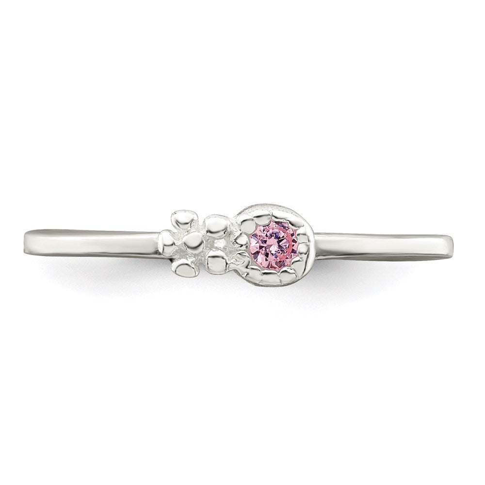 Sterlingsilber Poliert & Gekugelt Rosa Zirkonia Blume Kinder Ring (size 3 Nur)