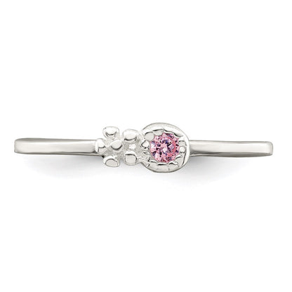 Sterlingsilber Poliert & Gekugelt Rosa Zirkonia Blume Kinder Ring (size 3 Nur)