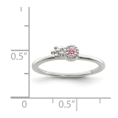 Sterlingsilber Poliert & Gekugelt Rosa Zirkonia Blume Kinder Ring (size 3 Nur)