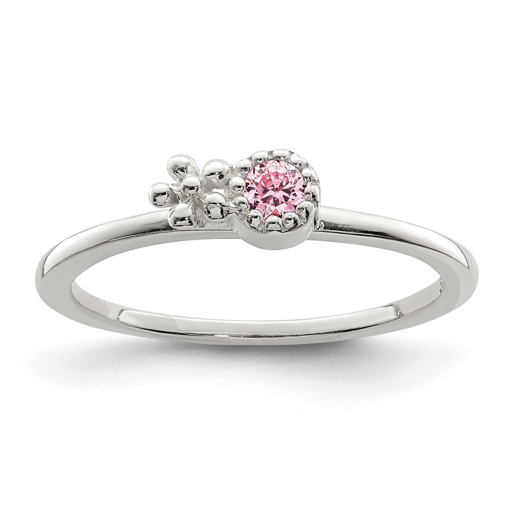 Sterlingsilber Poliert & Gekugelt Rosa Zirkonia Blume Kinder Ring (size 3 Nur)