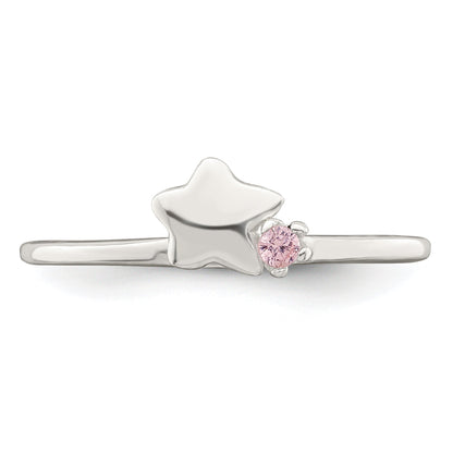 Sterlingsilber Poliert Rosa Zirkonia & Stern Kinder Ring
