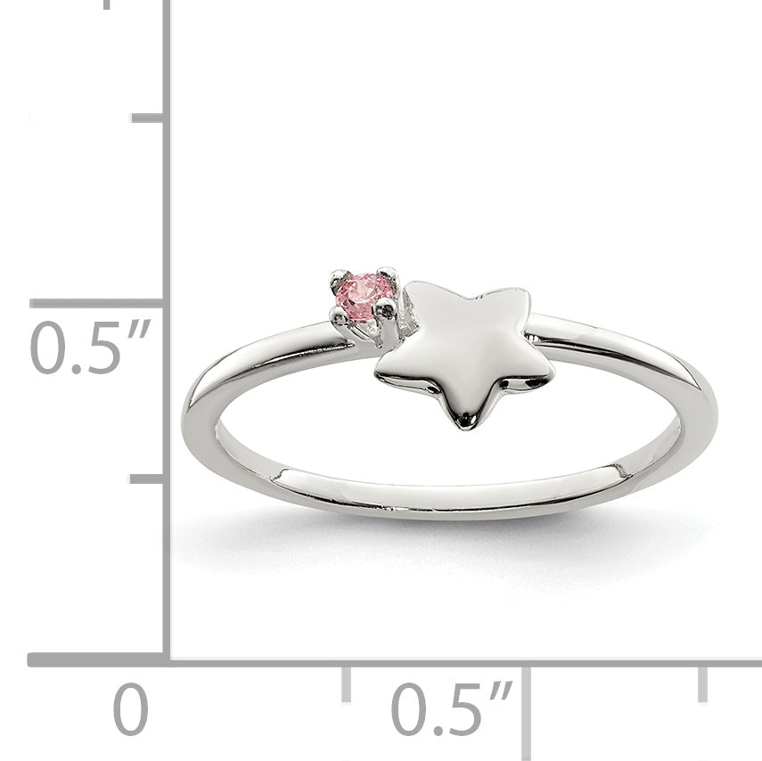 Sterlingsilber Poliert Rosa Zirkonia & Stern Kinder Ring