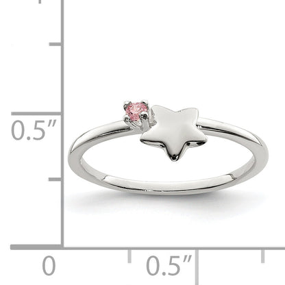 Sterlingsilber Poliert Rosa Zirkonia & Stern Kinder Ring