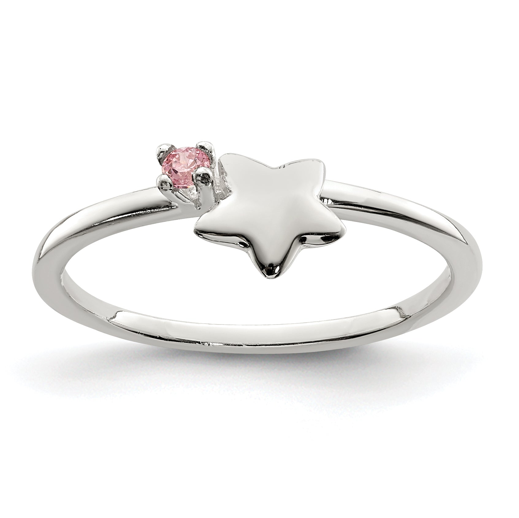 Sterlingsilber Poliert Rosa Zirkonia & Stern Kinder Ring