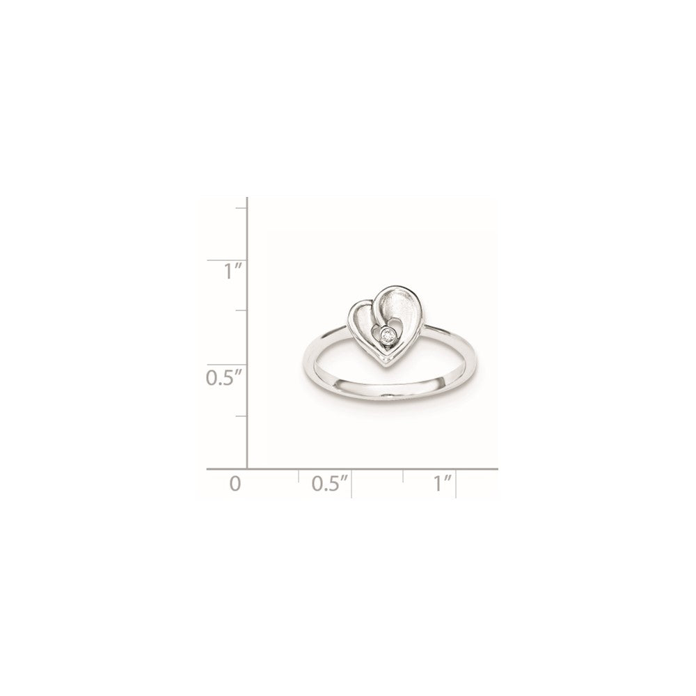Sterlingsilber Poliert & Sandblast Zirkonia Herz Ring (size 8 Nur)