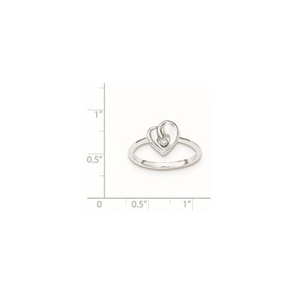 Sterlingsilber Poliert & Sandblast Zirkonia Herz Ring (size 8 Nur)